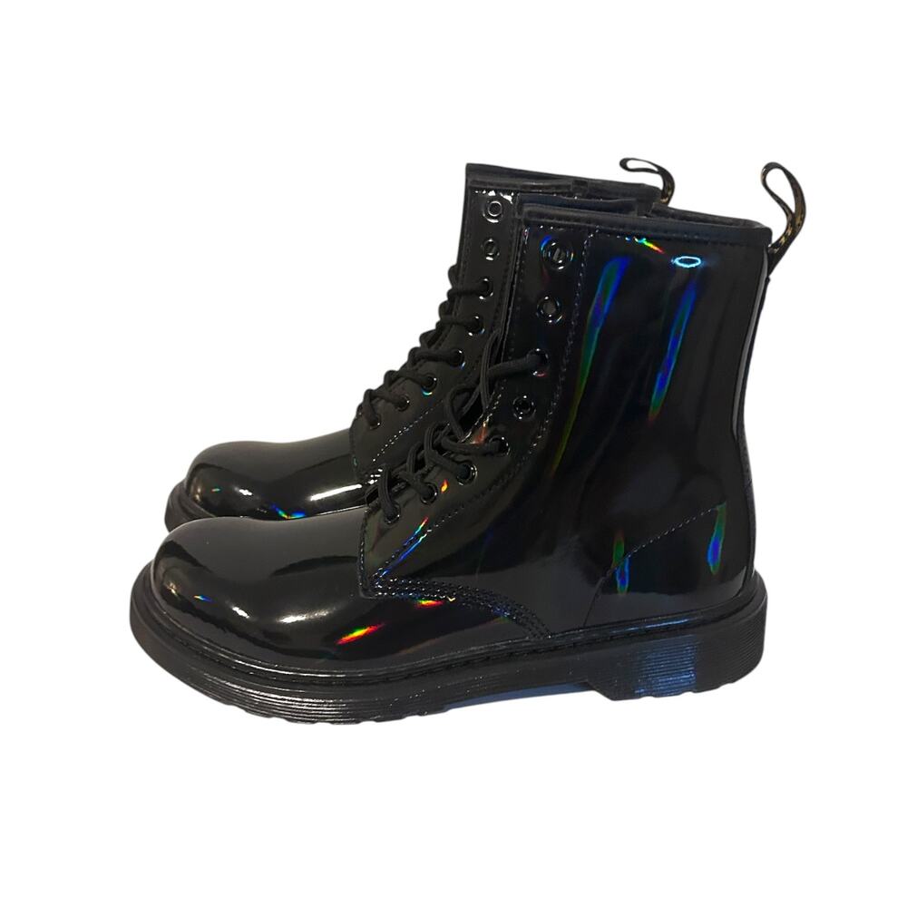 Dr Marten Holographic Leather Boots Combat Lace-Up Black 6